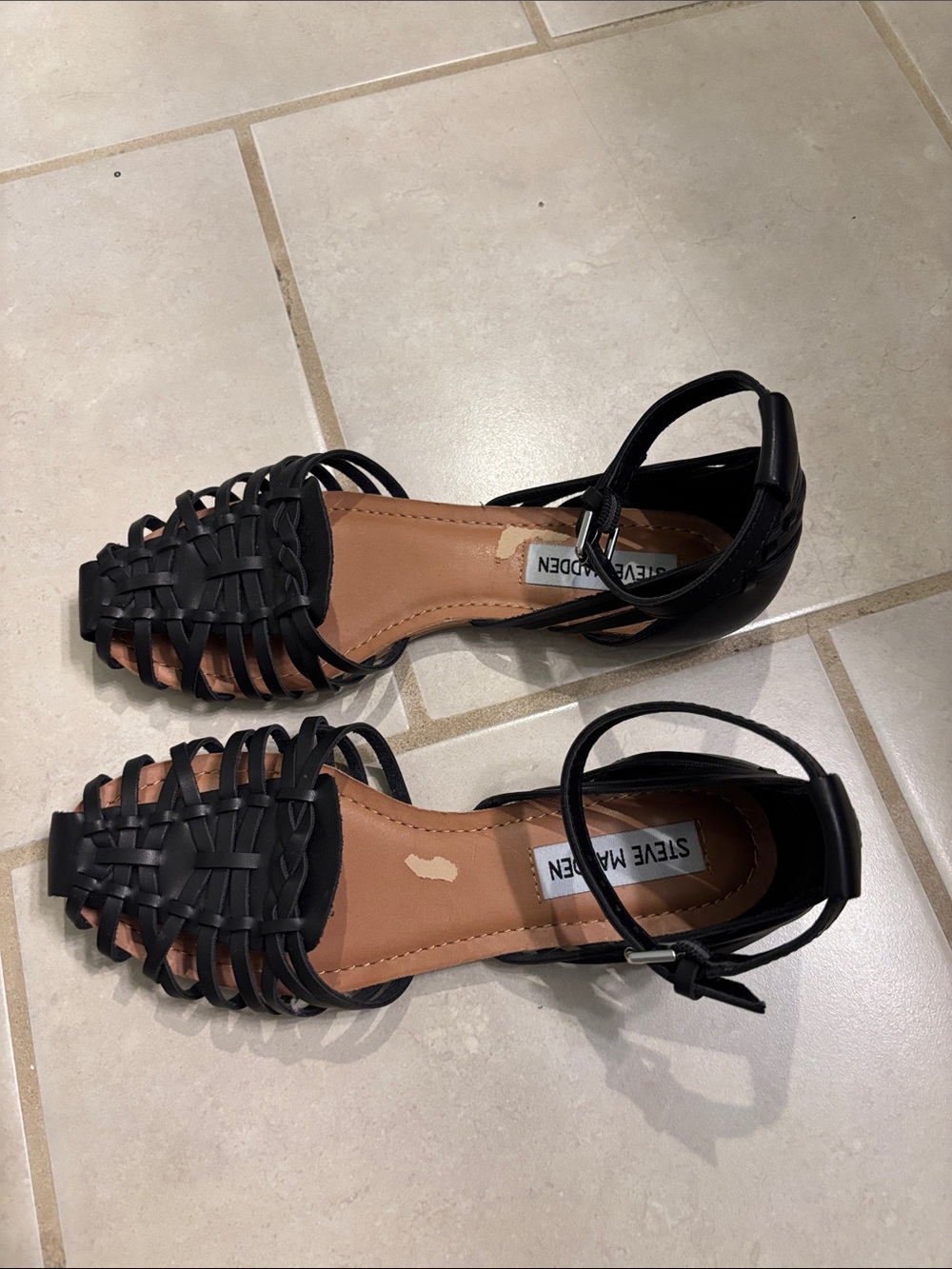 Steve Madden Black Woven Ankle-Strap Sandals Sz 6